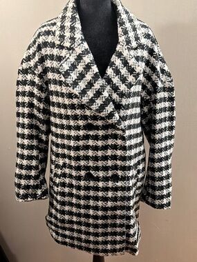Fashion Nova Black and White Houndstooth Pea Coat